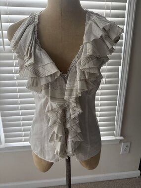 Ruffled V-Neck Sleeveless Camisole - White